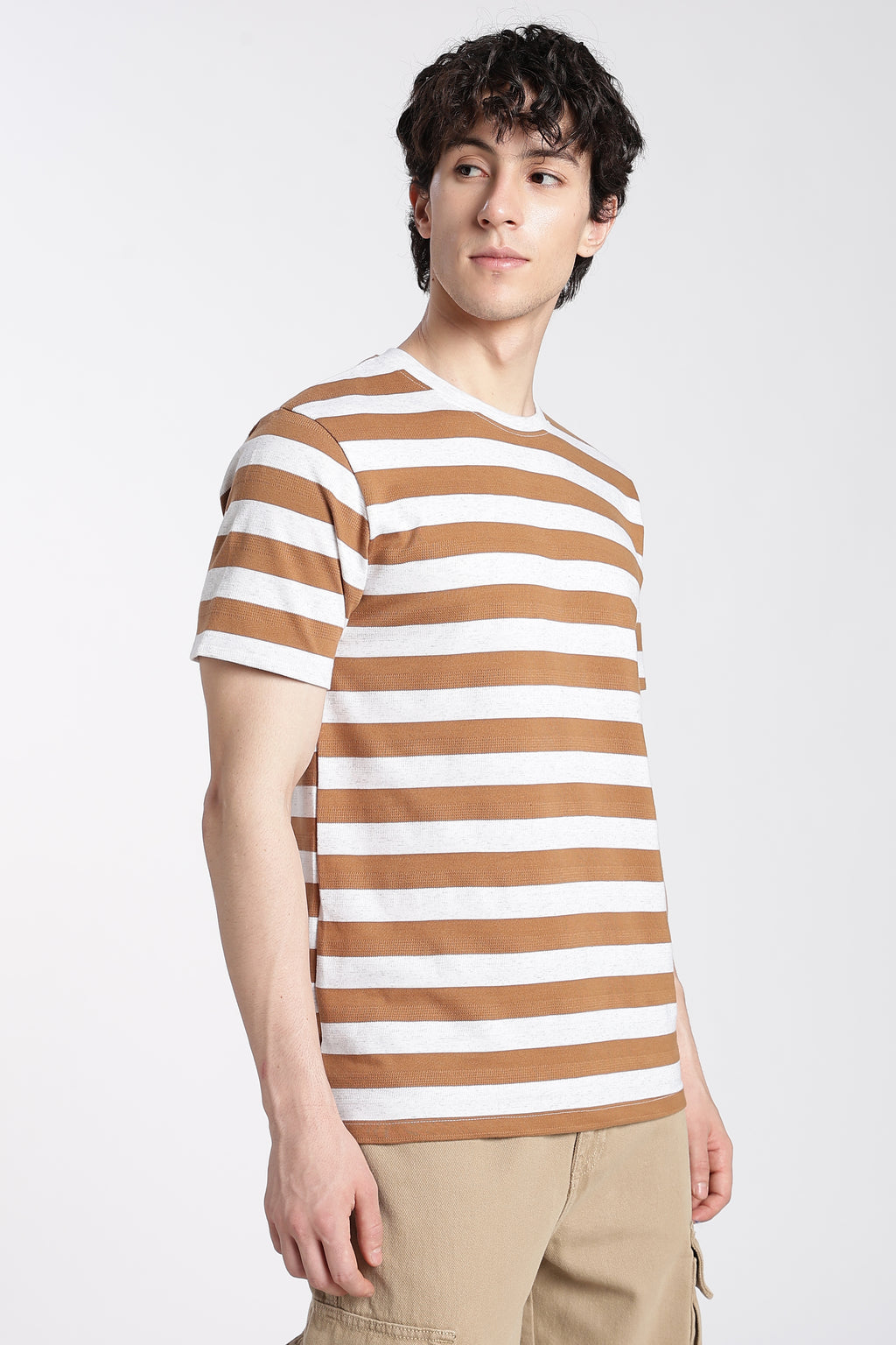 Orange Striped Regular Fit T-Shirt for Men - Image 4