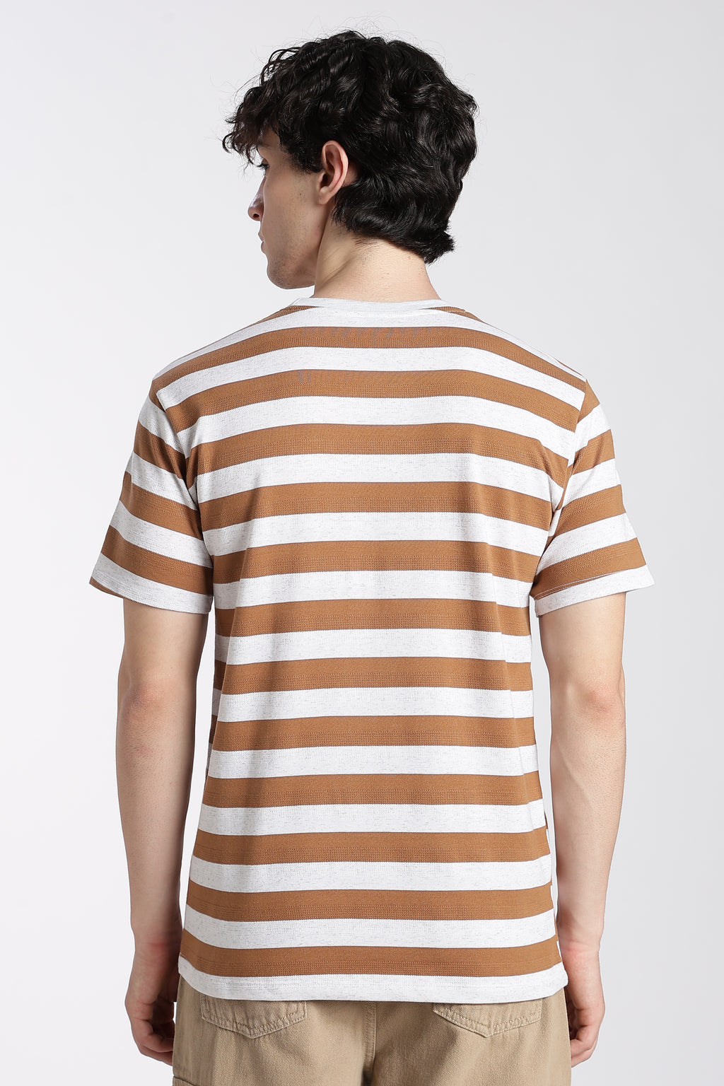 Orange Striped Regular Fit T-Shirt for Men - Image 5