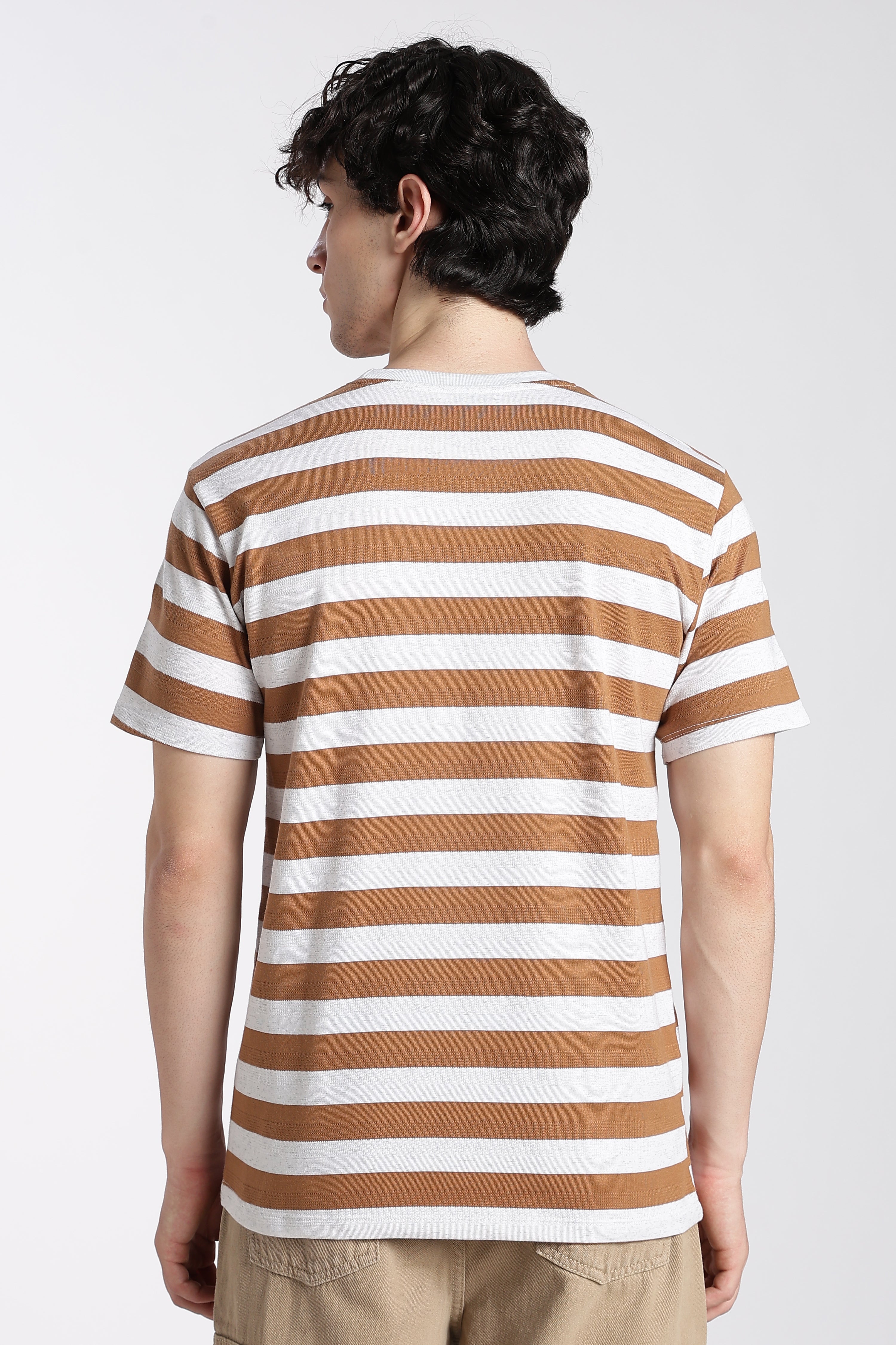 Orange Striped Regular Fit T-Shirt for Men - Image 5