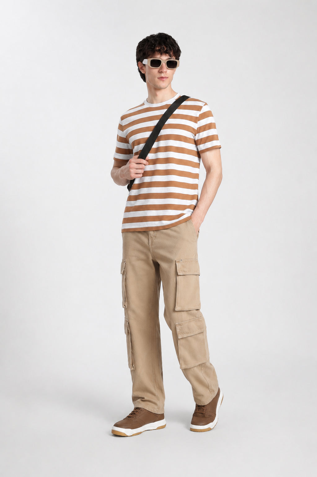 Orange Striped Regular Fit T-Shirt for Men - Image 6
