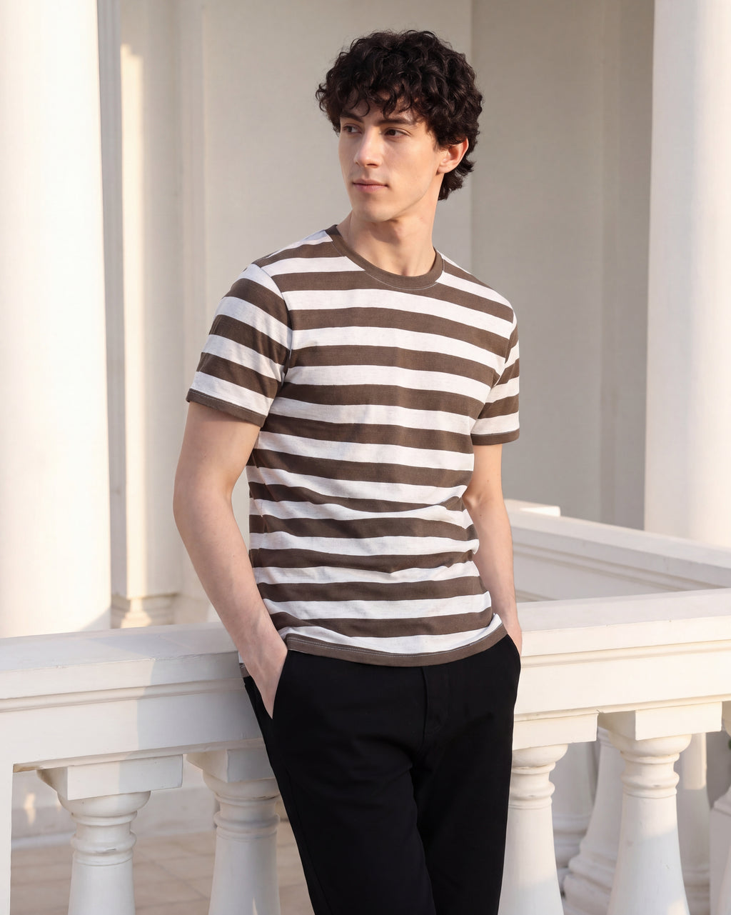 Chocolate Stripes Regular Fit T-Shirt for Men - Image 1