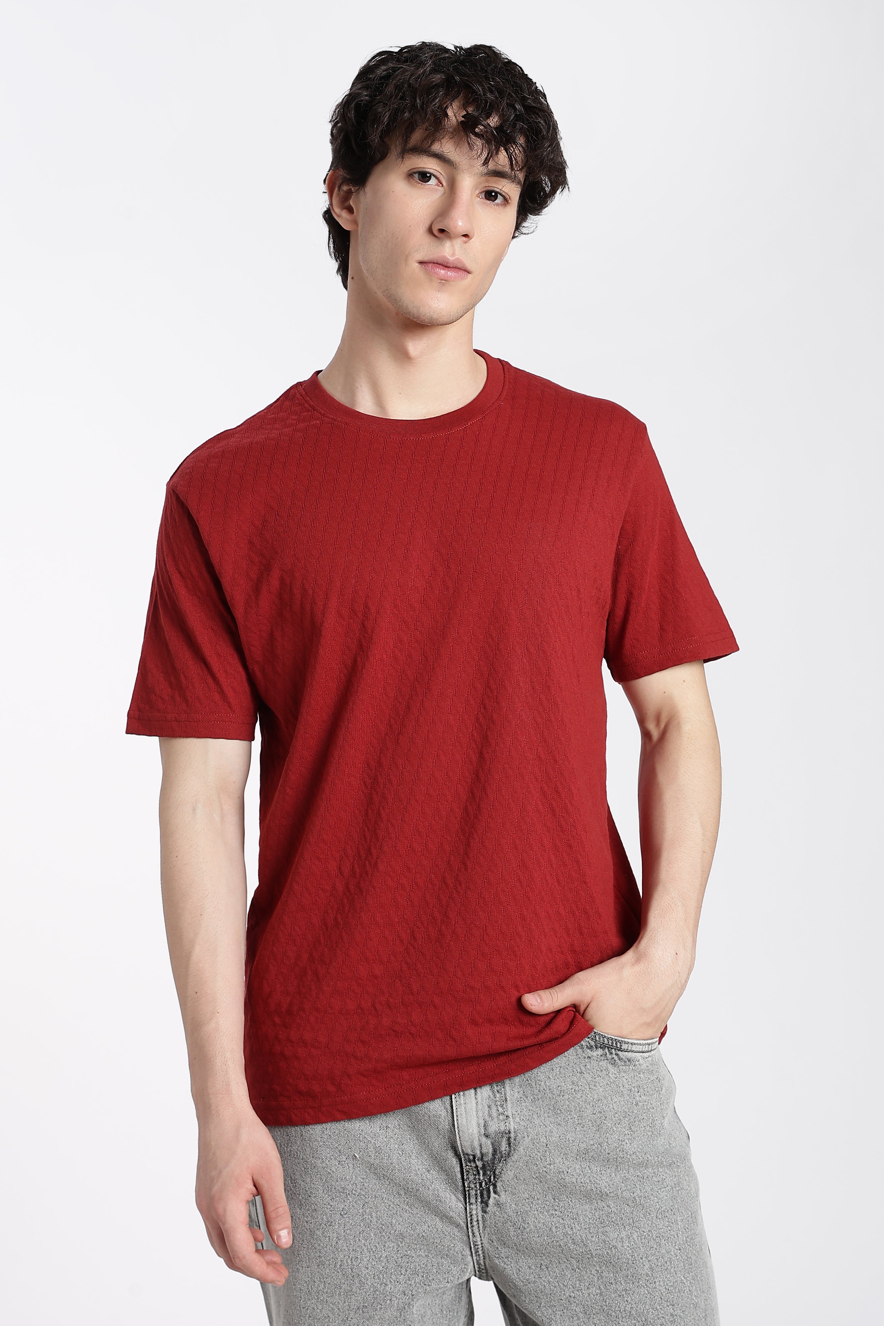 Rust Textured Regular Fit T-Shirt for Men - Image 2