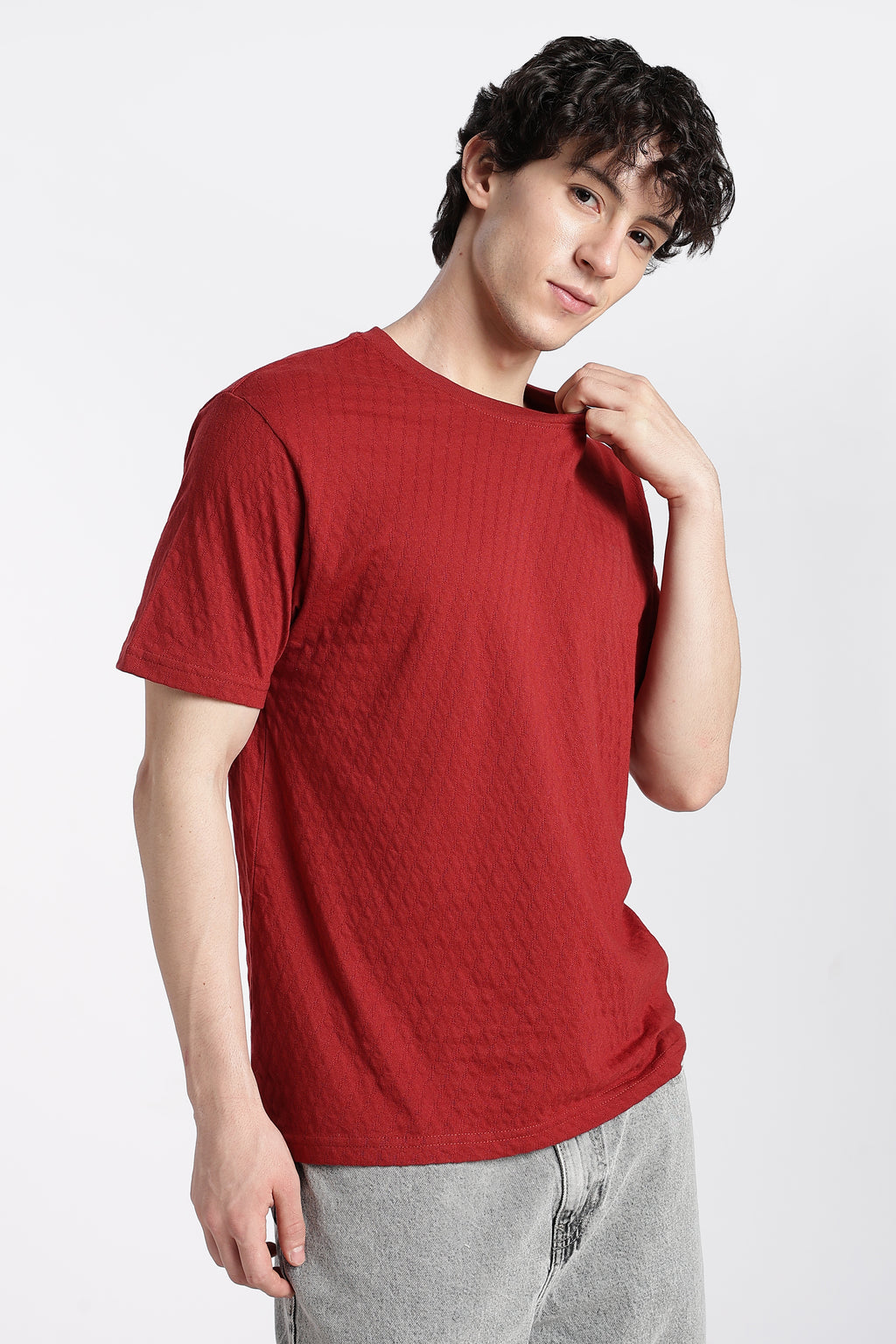 Rust Textured Regular Fit T-Shirt for Men - Image 4