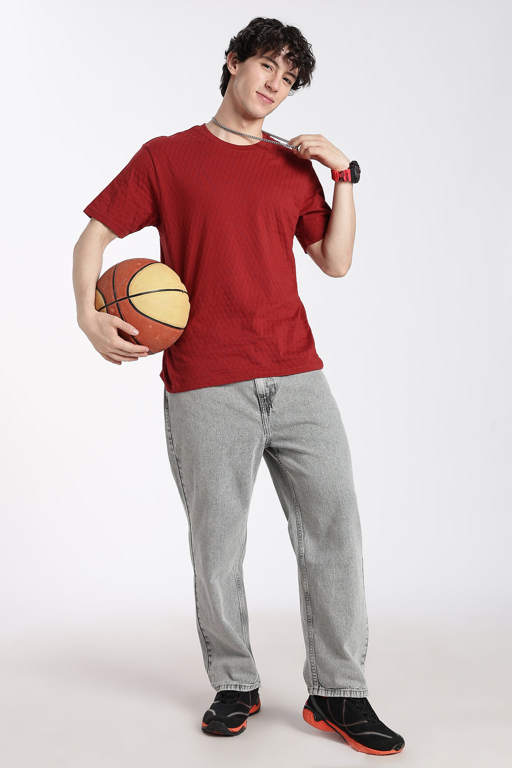 Rust Textured Regular Fit T-Shirt for Men - Image 6