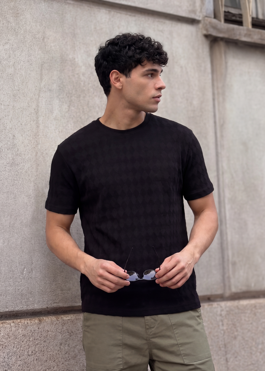Black Cotton Blend Regular Fit T-Shirt for Men - Image 1