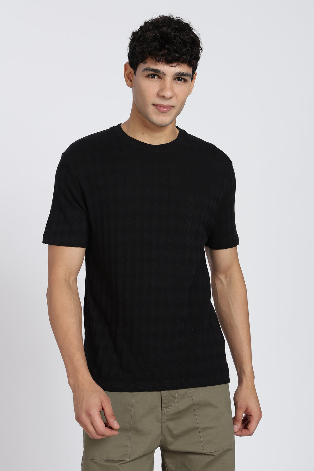 Black Cotton Blend Regular Fit T-Shirt for Men - Image 2