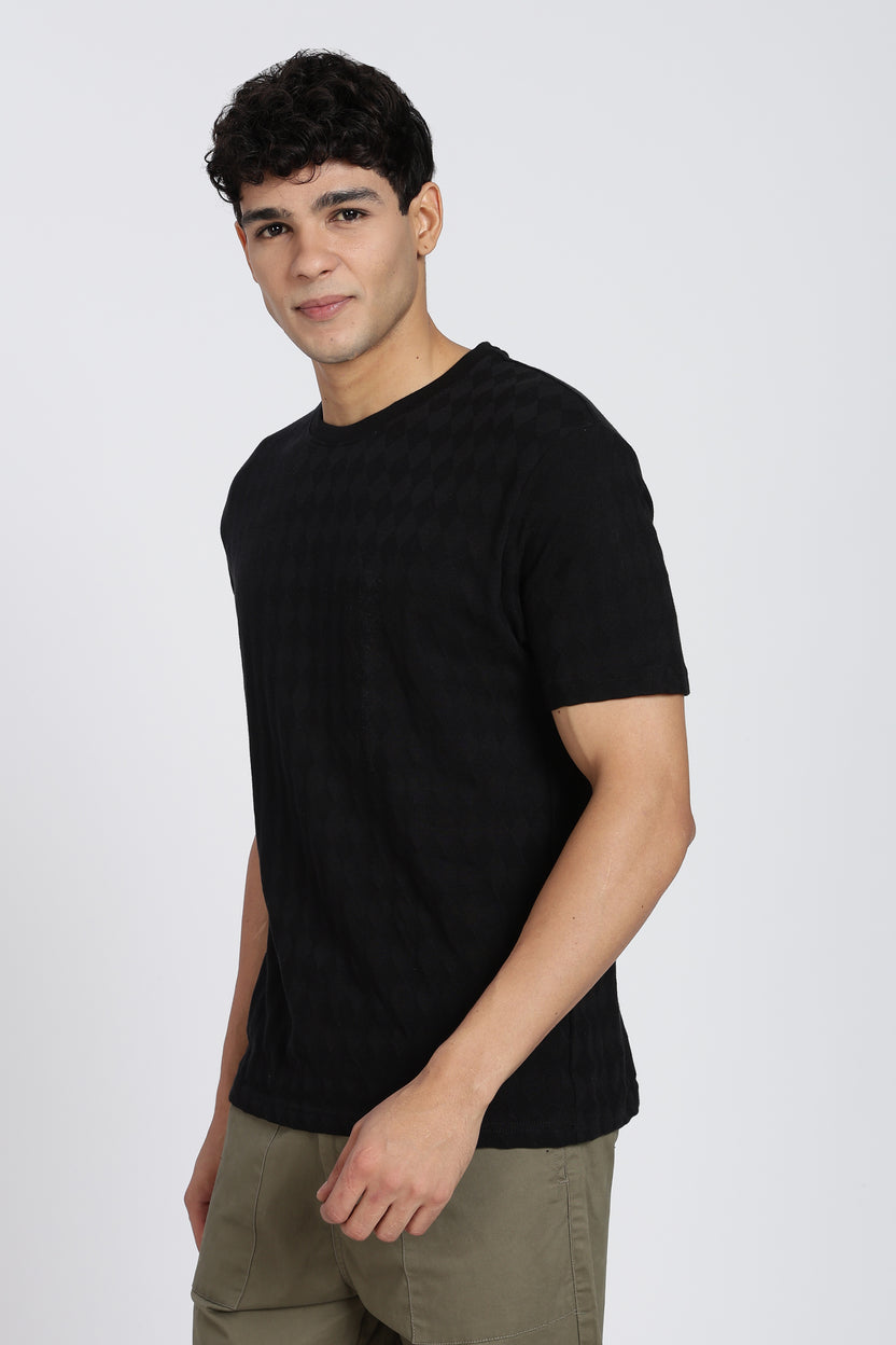 Black Cotton Blend Regular Fit T-Shirt for Men - Image 4