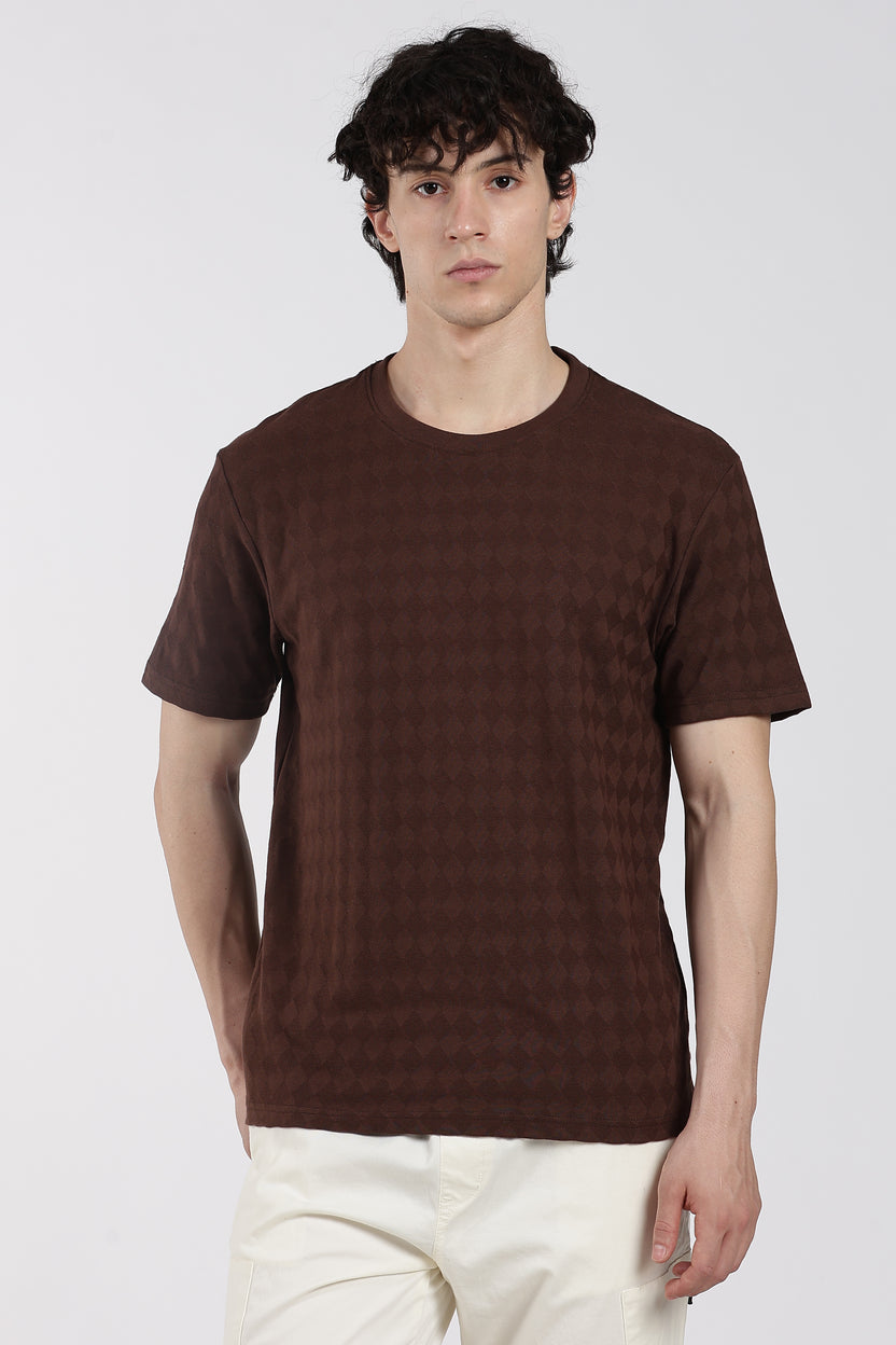 Brown Textured Regular Fit T-Shirt for Men - Image 2