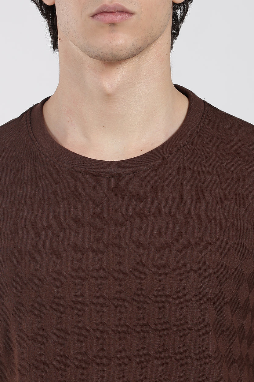 Brown Textured Regular Fit T-Shirt for Men - Image 3