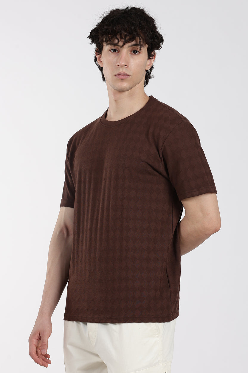 Brown Textured Regular Fit T-Shirt for Men - Image 4