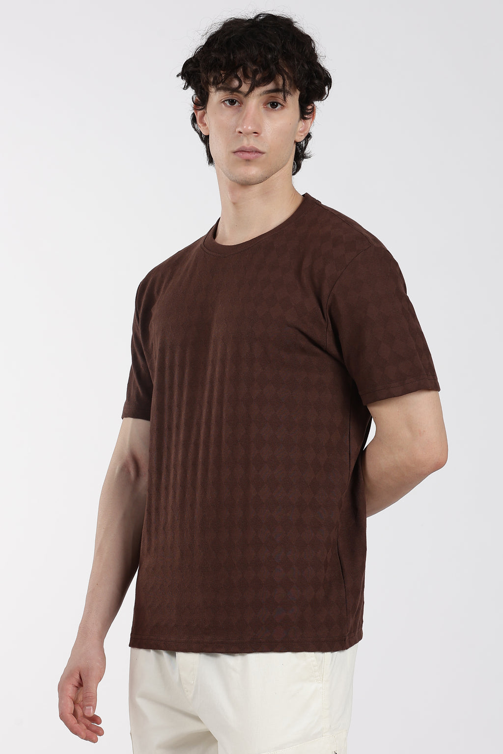 Brown Textured Regular Fit T-Shirt for Men - Image 4