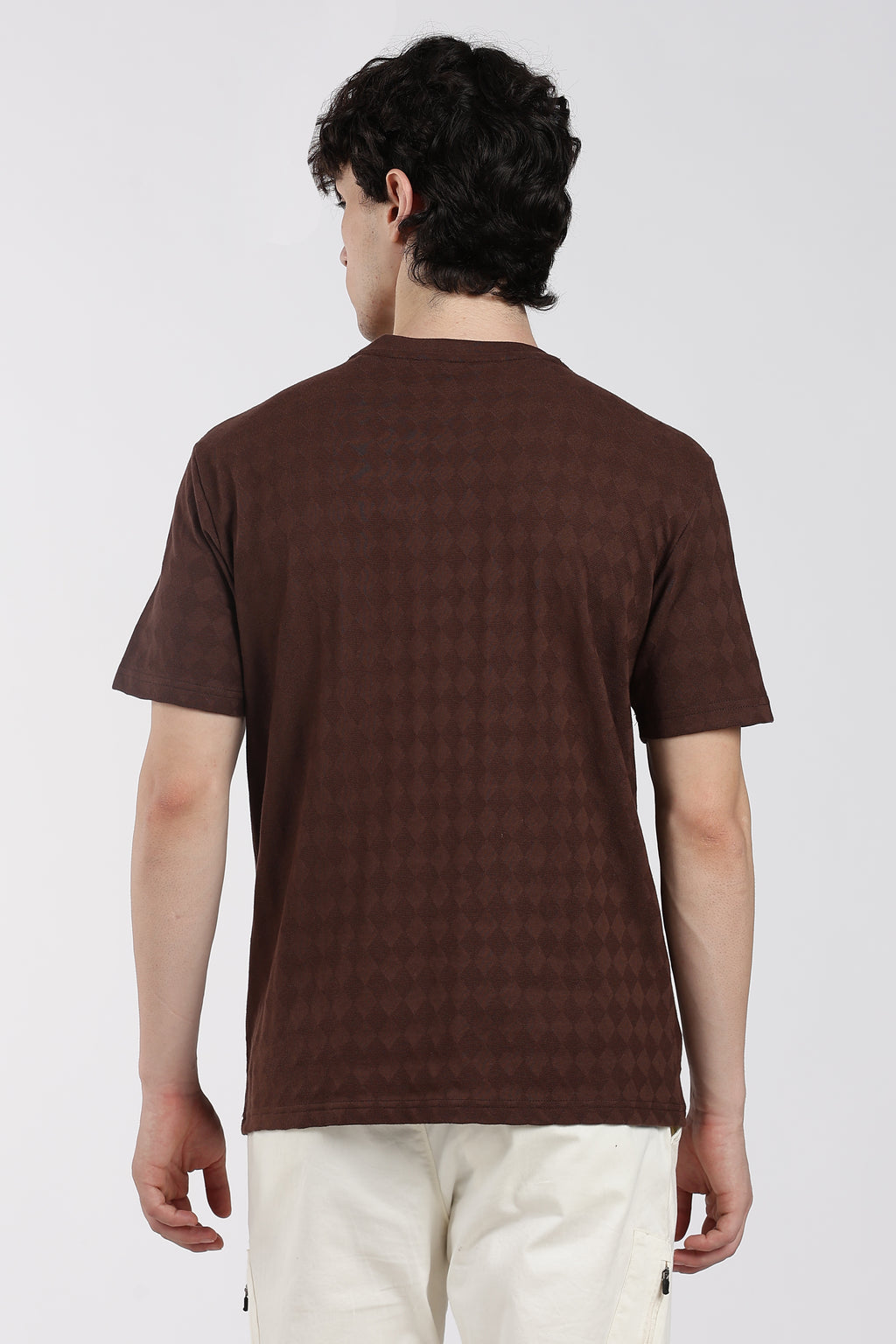Brown Textured Regular Fit T-Shirt for Men - Image 5