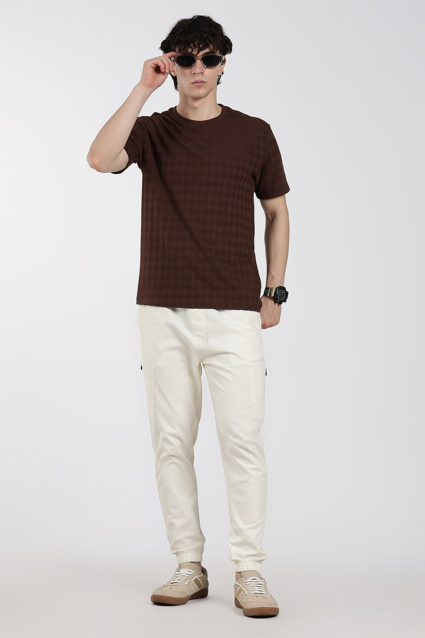 Brown Textured Regular Fit T-Shirt for Men - Image 6