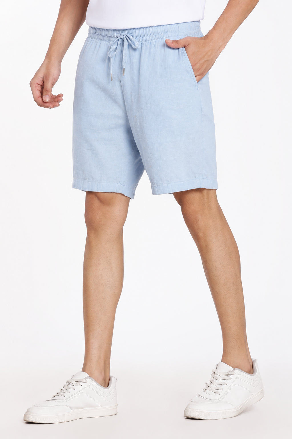 Blue Solid Regular Fit Shorts for Men - Image 4