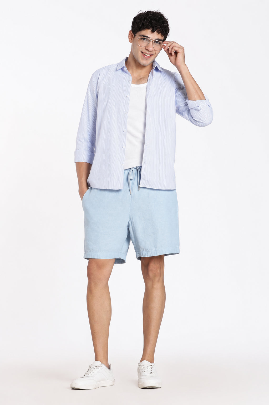 Blue Solid Regular Fit Shorts for Men - Image 6
