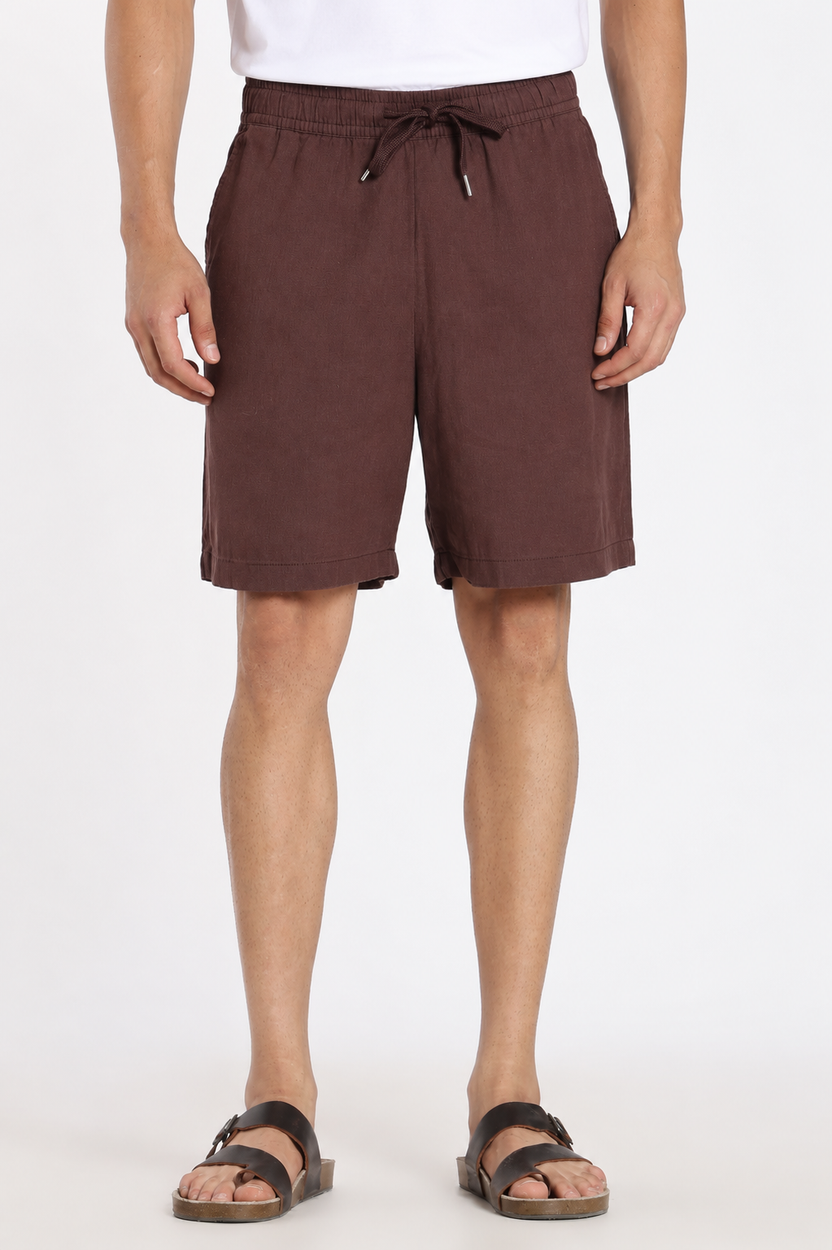 Brown Solid Regular Fit Shorts for Men - Image 2