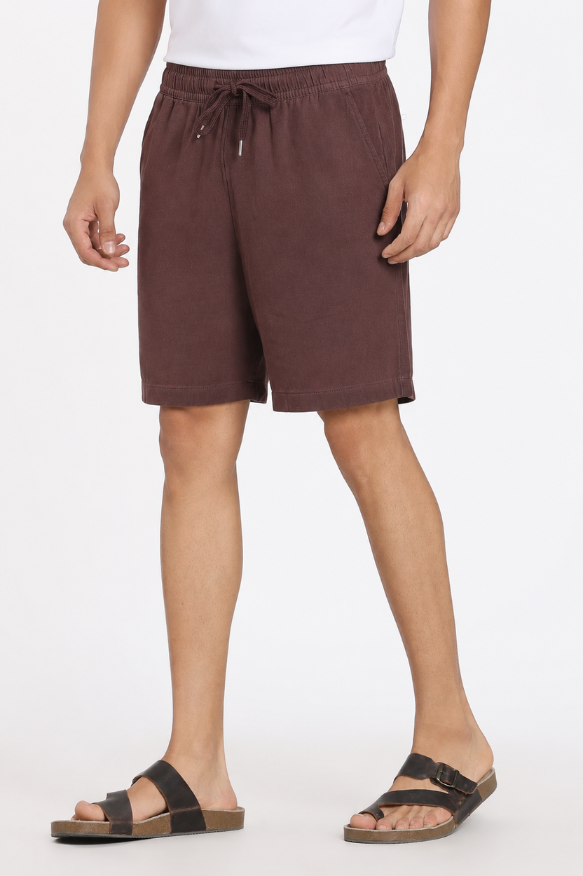 Brown Solid Regular Fit Shorts for Men - Image 4