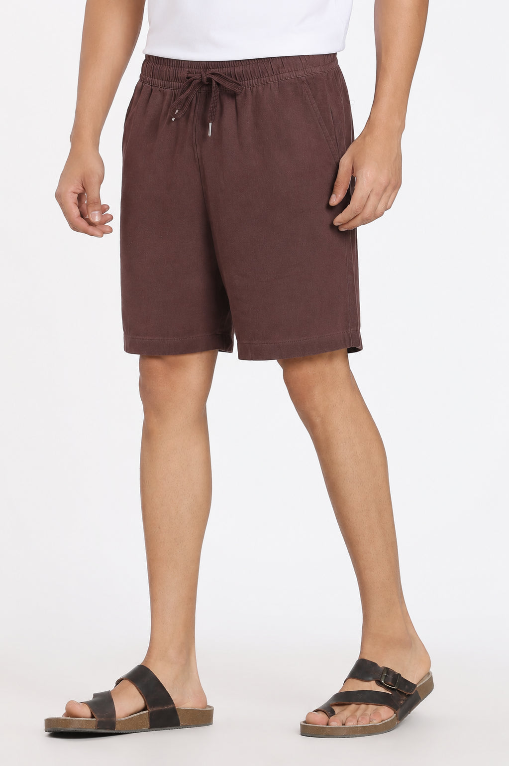 Brown Solid Regular Fit Shorts for Men - Image 4