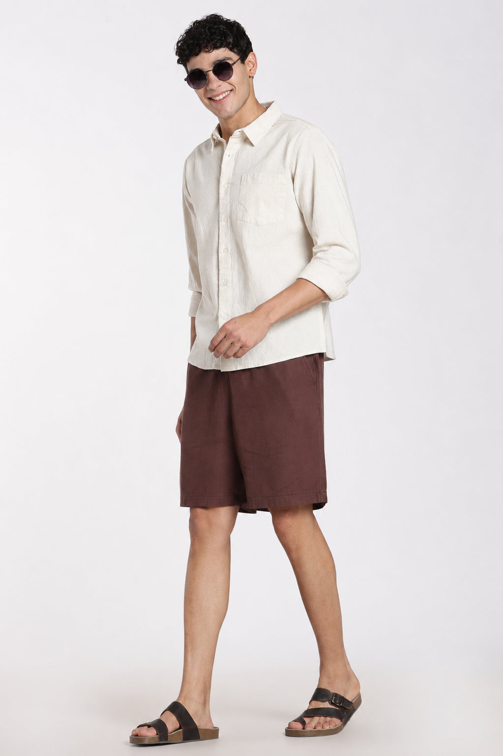 Brown Solid Regular Fit Shorts for Men - Image 6