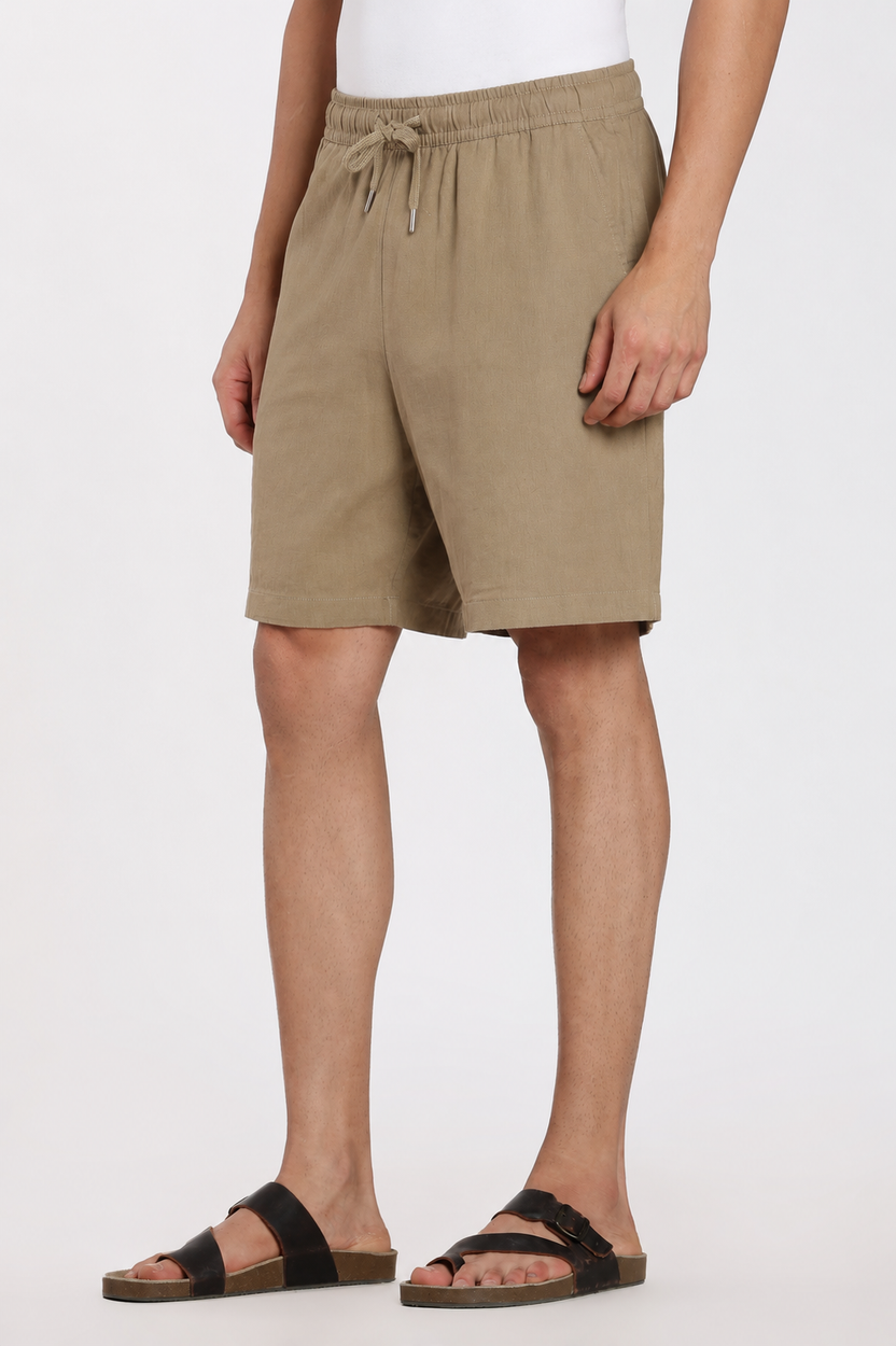 Khaki 3 Pocketed Regular Fit Shorts for Men - Image 4