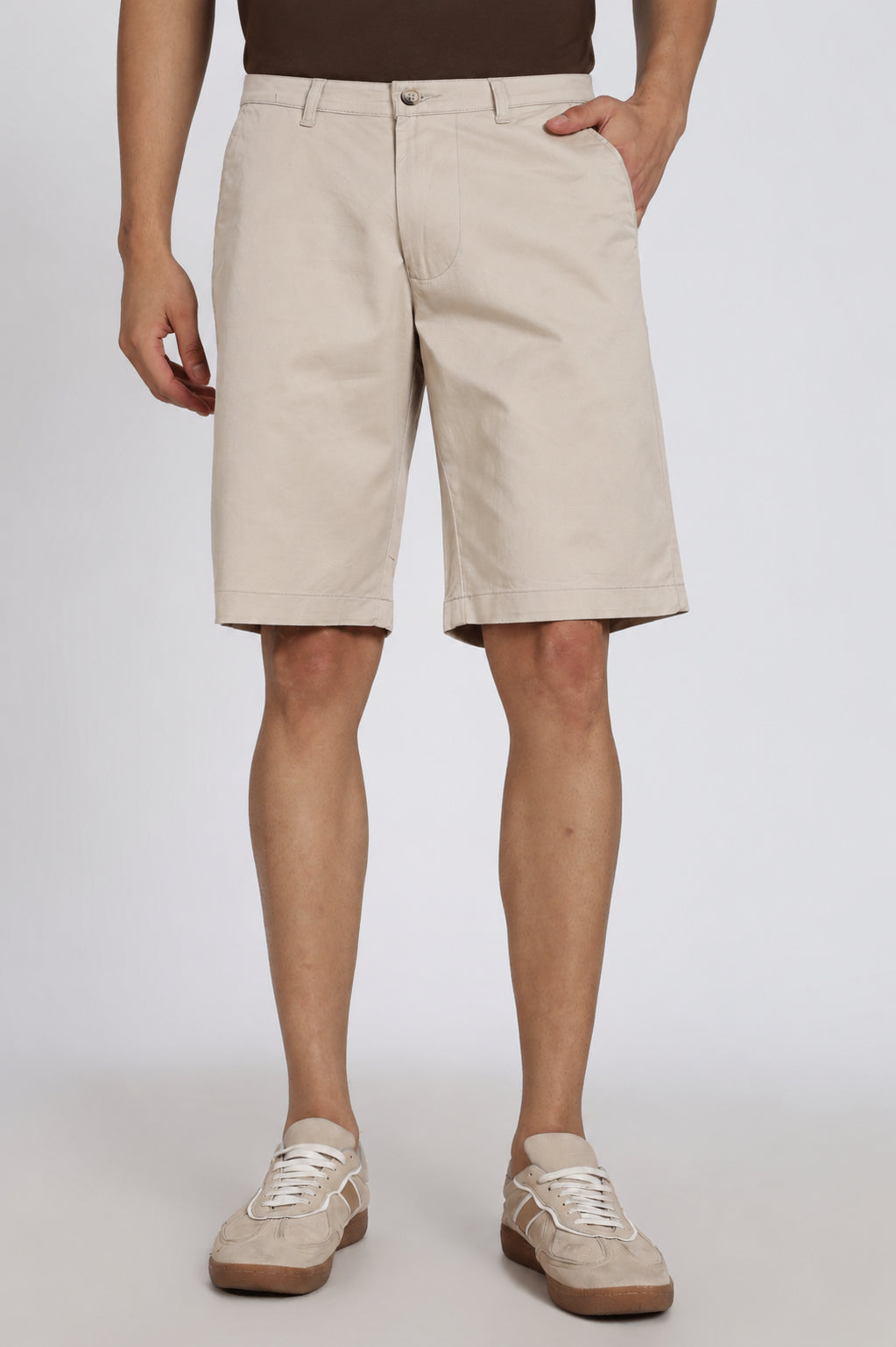 Beige 4 Pocketed Regular Fit Shorts For Men - Image 2