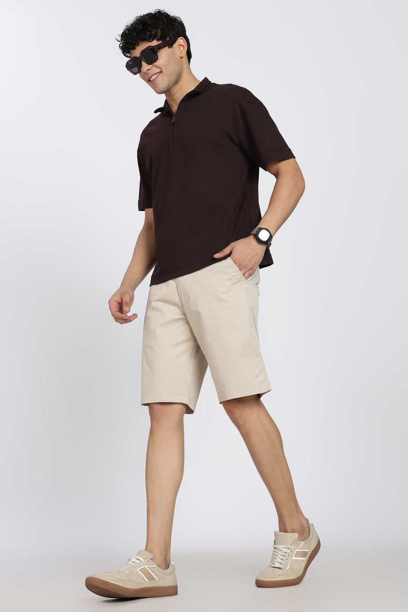 Beige 4 Pocketed Regular Fit Shorts For Men - Image 6