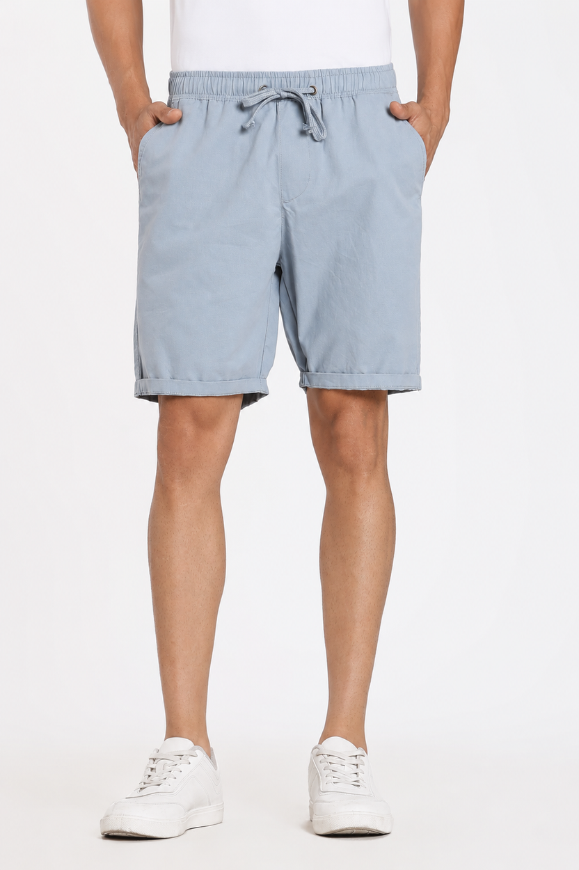 Light Blue 3 Pocketed Regular Fit Shorts For Men - Image 2