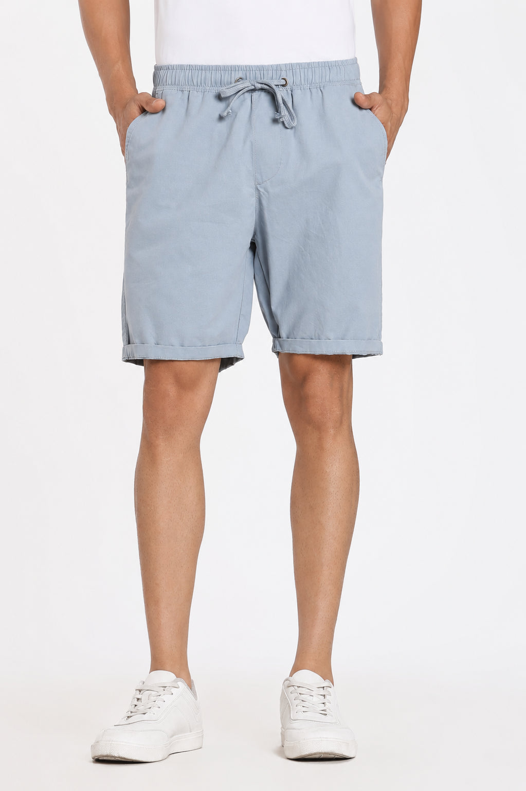 Light Blue 3 Pocketed Regular Fit Shorts for Men - Image 2