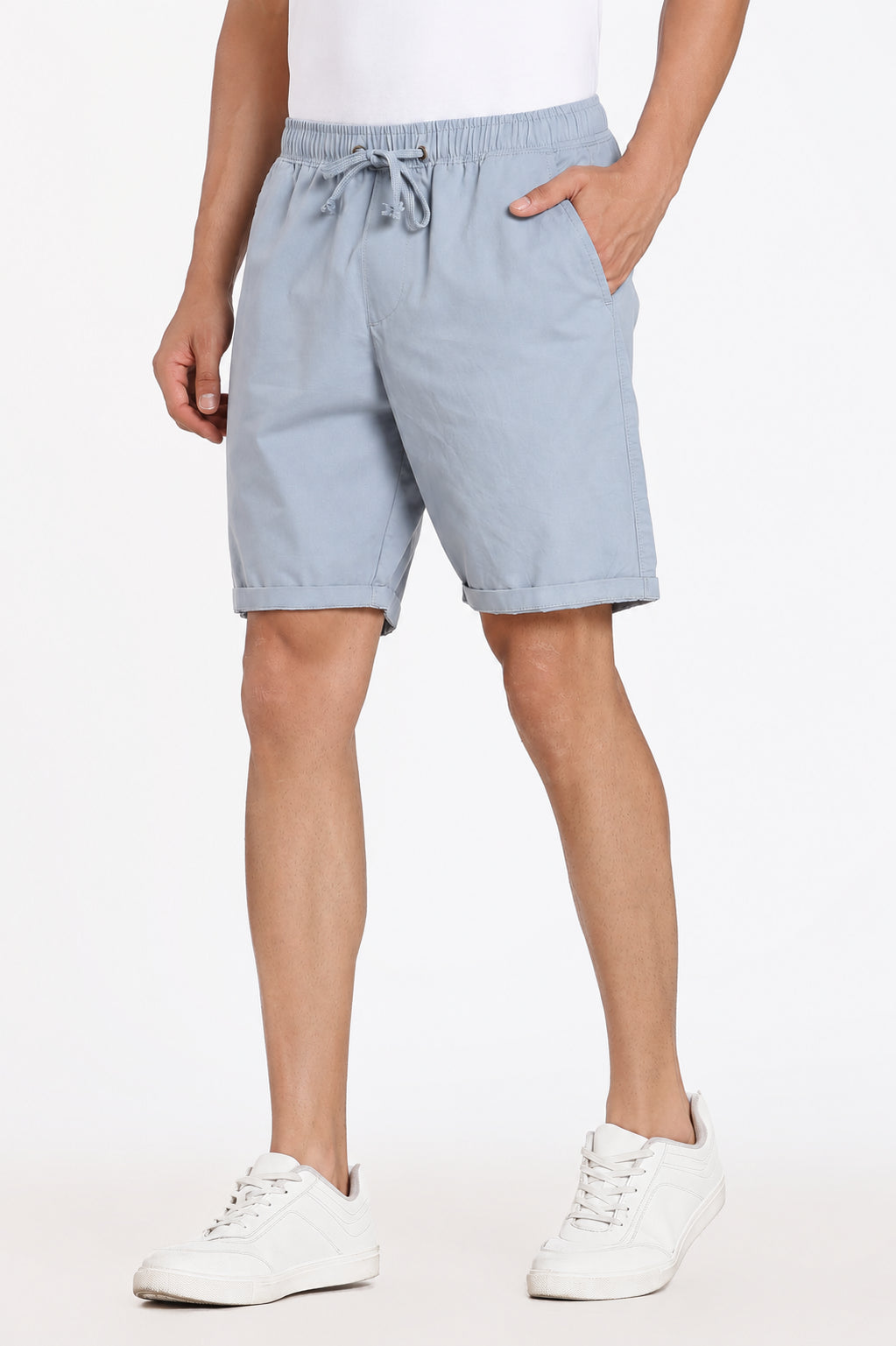 Light Blue 3 Pocketed Regular Fit Shorts for Men - Image 4