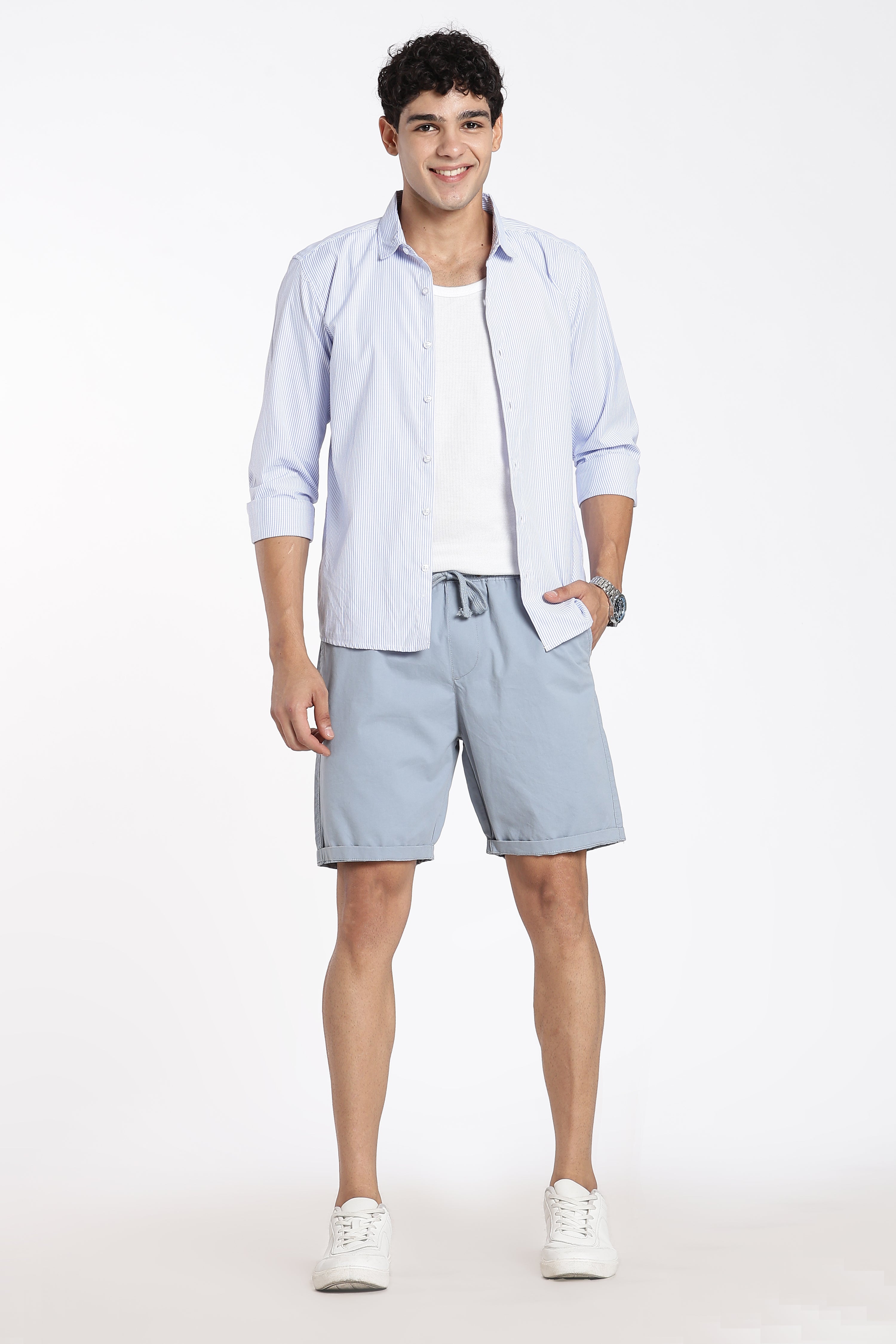 Light Blue 3 Pocketed Regular Fit Shorts for Men - Image 6