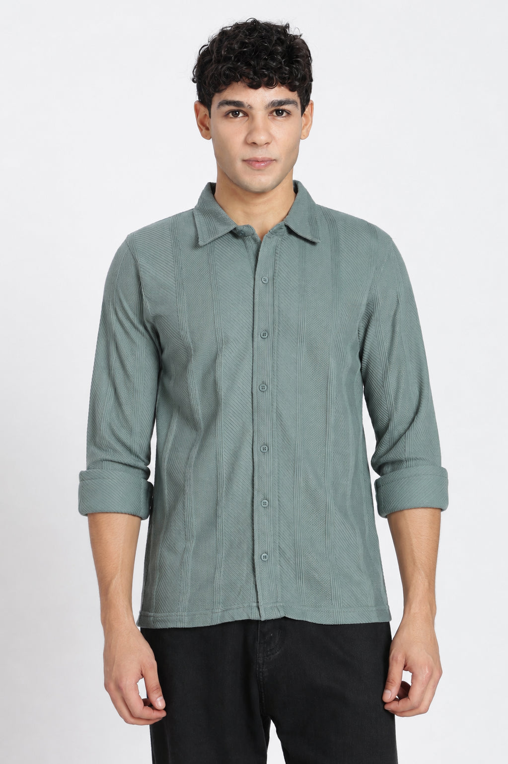 Teal Textured Regular Fit Shirt for Men - Image 2