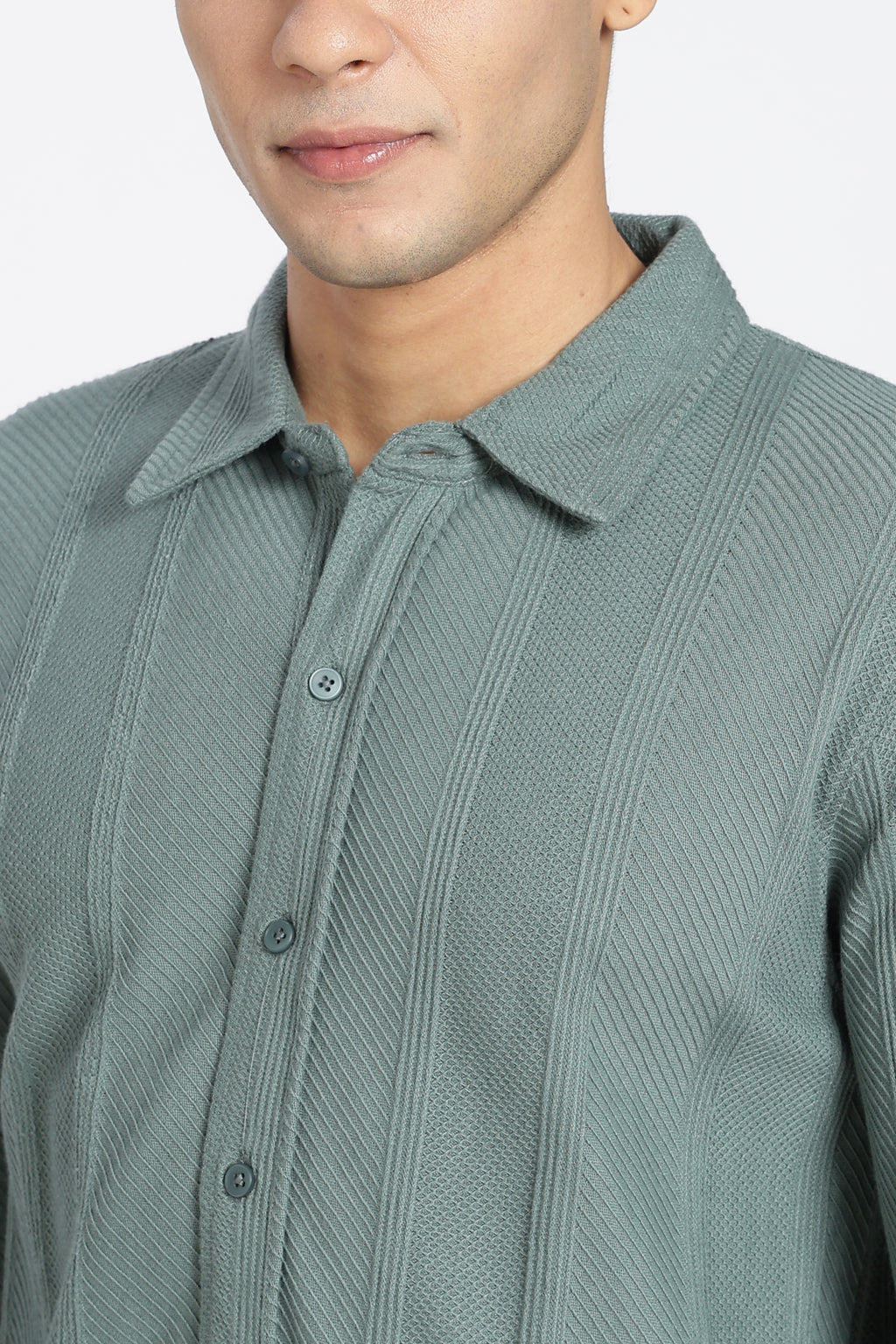 Teal Textured Regular Fit Shirt for Men - Image 3