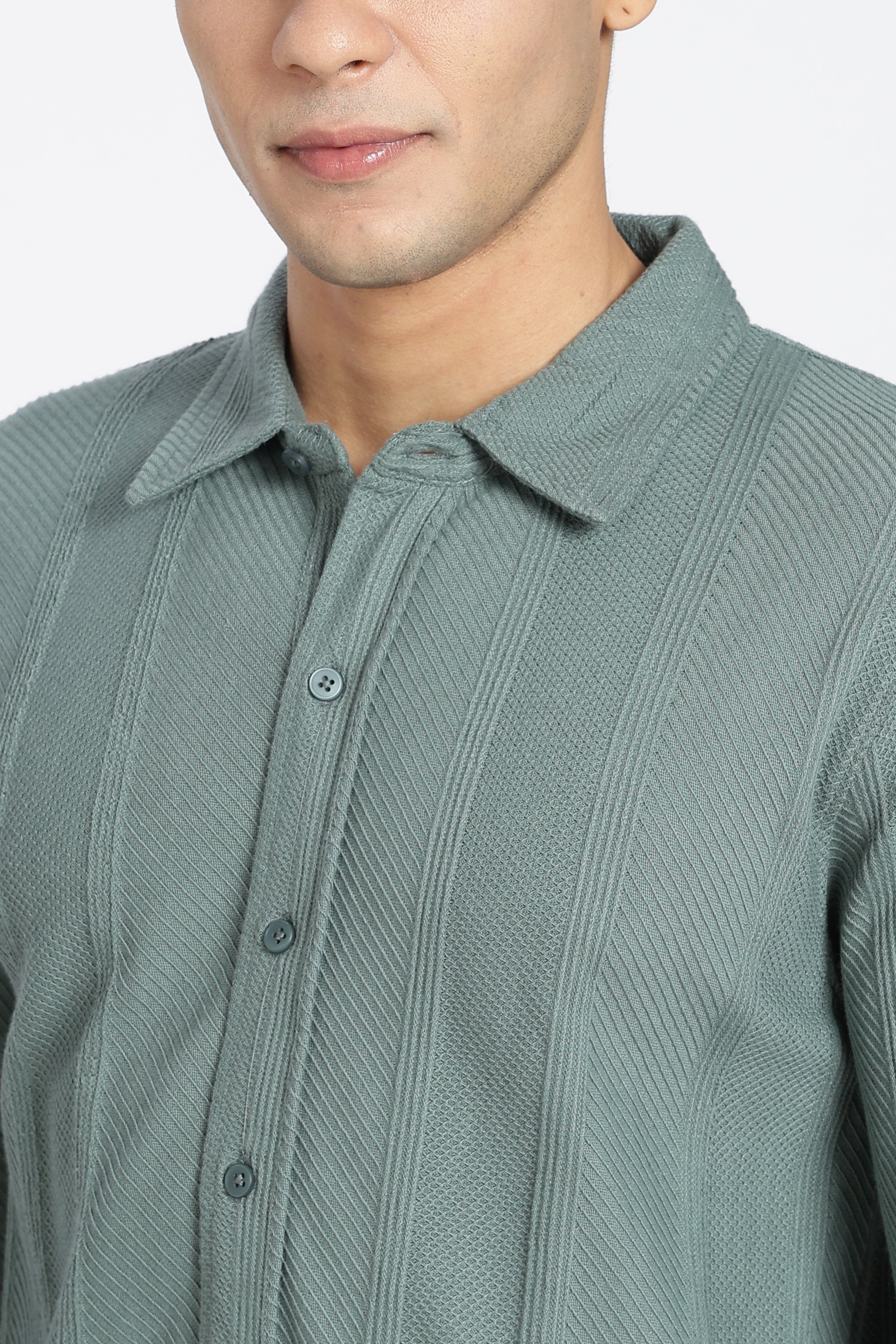 Teal Textured Regular Fit Shirt for Men - Image 3