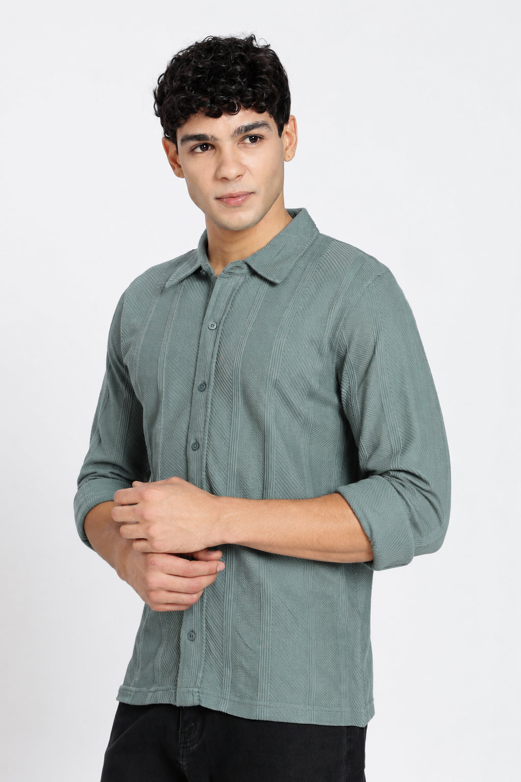 Teal Textured Regular Fit Shirt for Men - Image 4