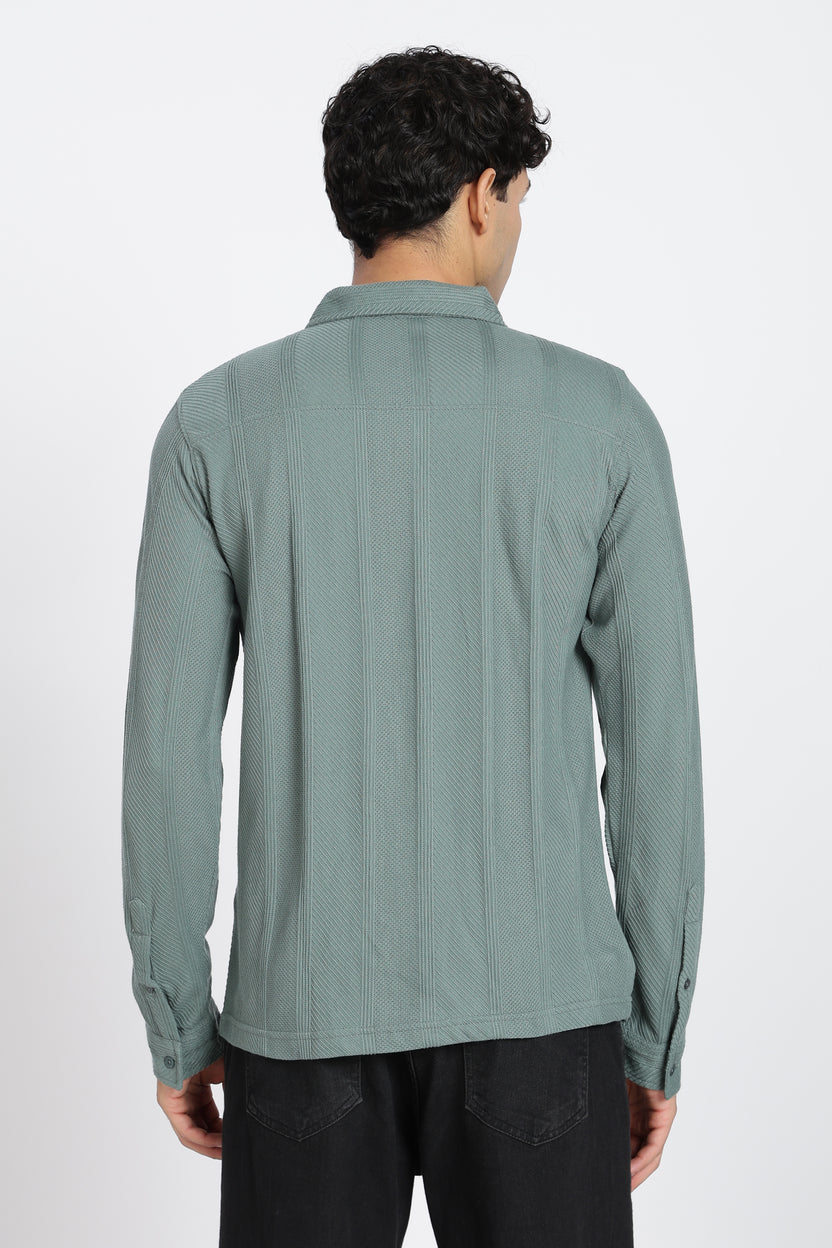 Teal Textured Regular Fit Shirt For Men - Image 5