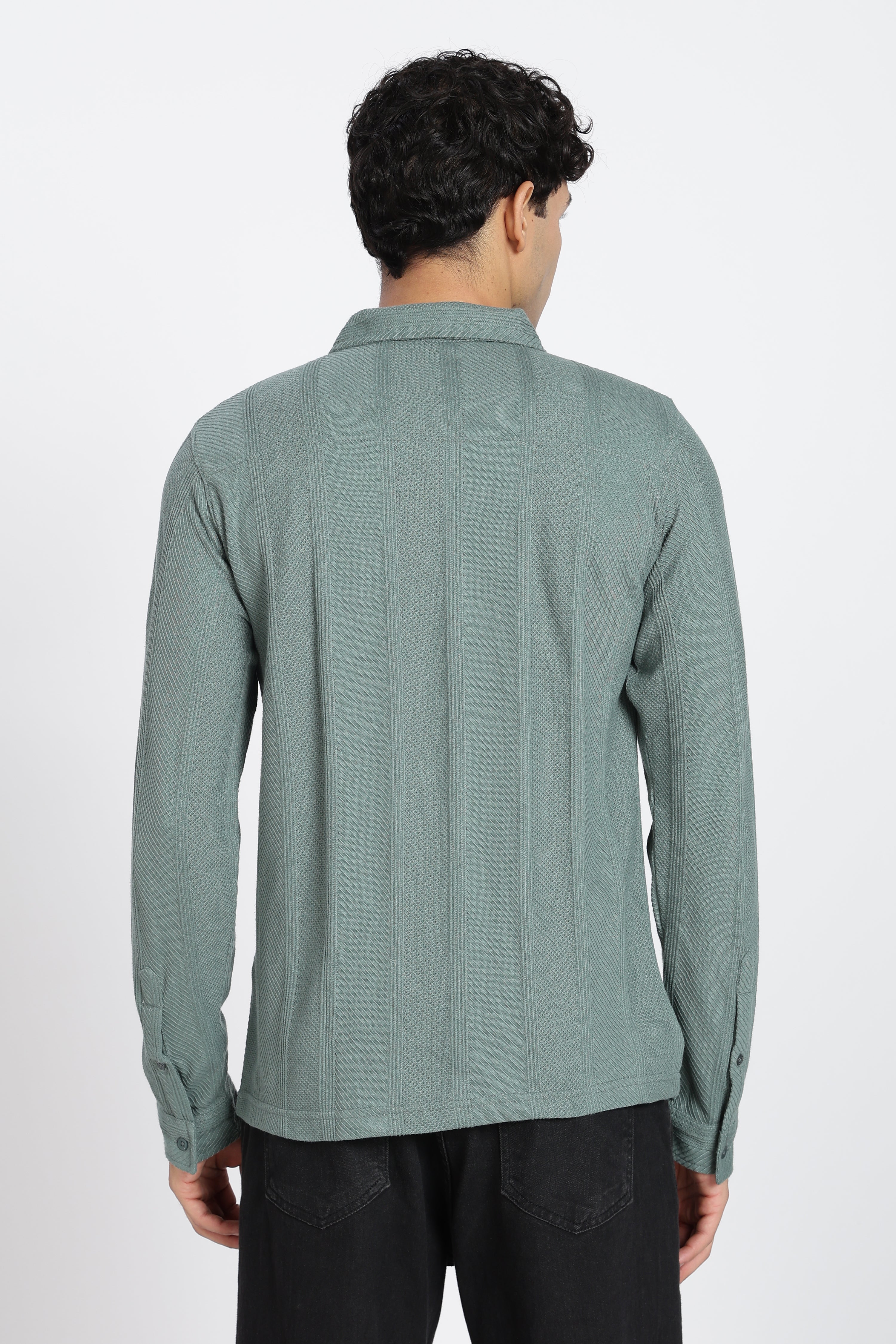 Teal Textured Regular Fit Shirt for Men - Image 5