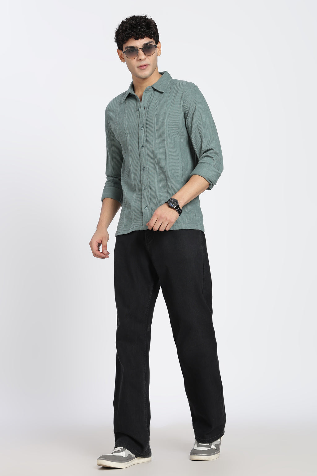 Teal Textured Regular Fit Shirt for Men - Image 6