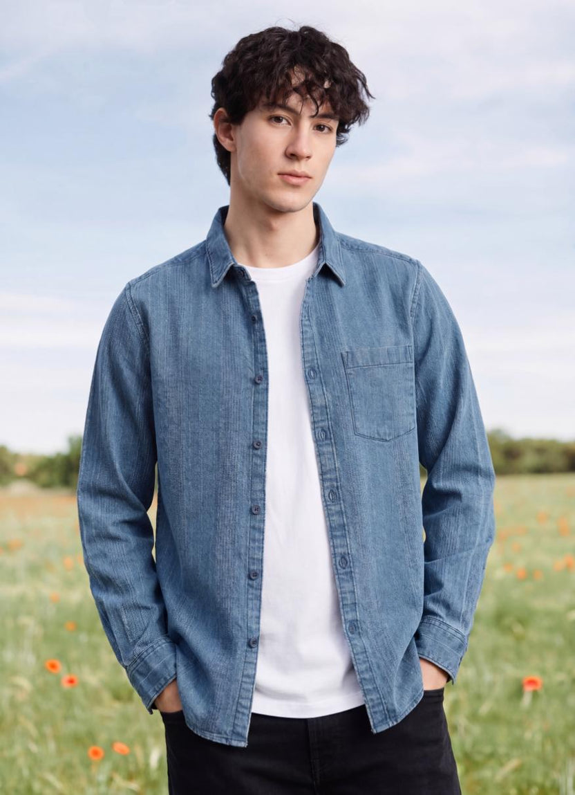 Blue Cotton Regular Fit Shirt For Men - Image 1