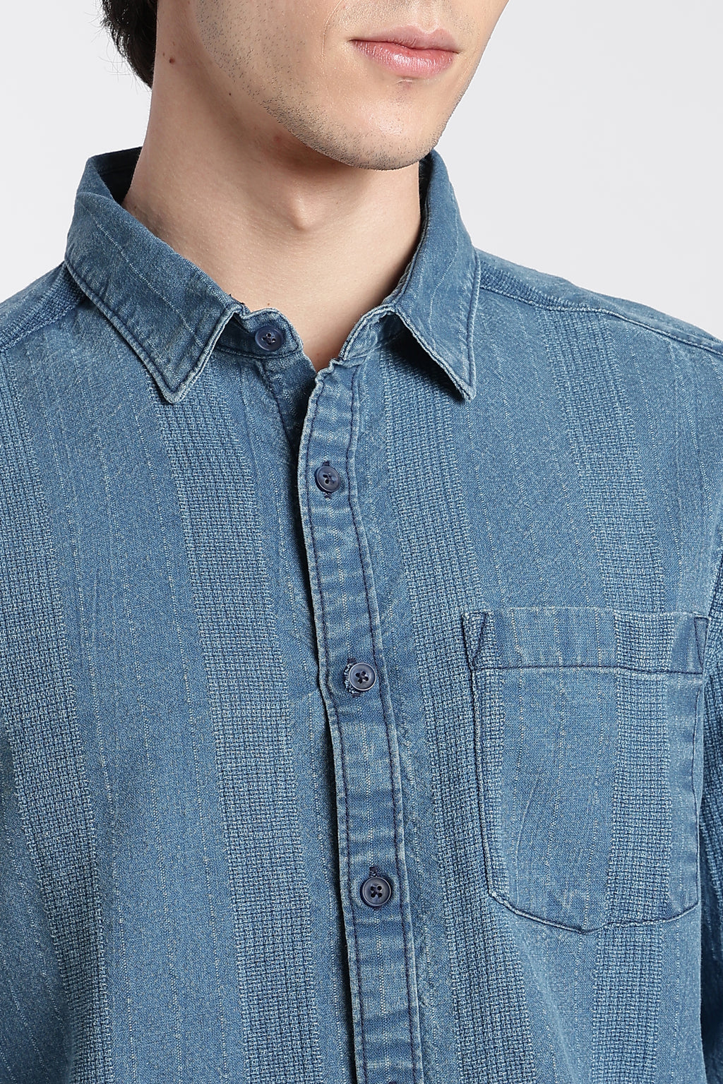 Blue Cotton Regular Fit Shirt For Men - Image 3