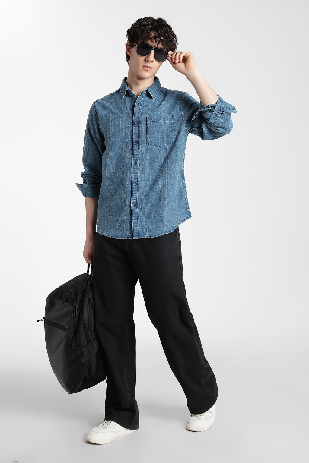 Blue Cotton Regular Fit Shirt For Men - Image 6