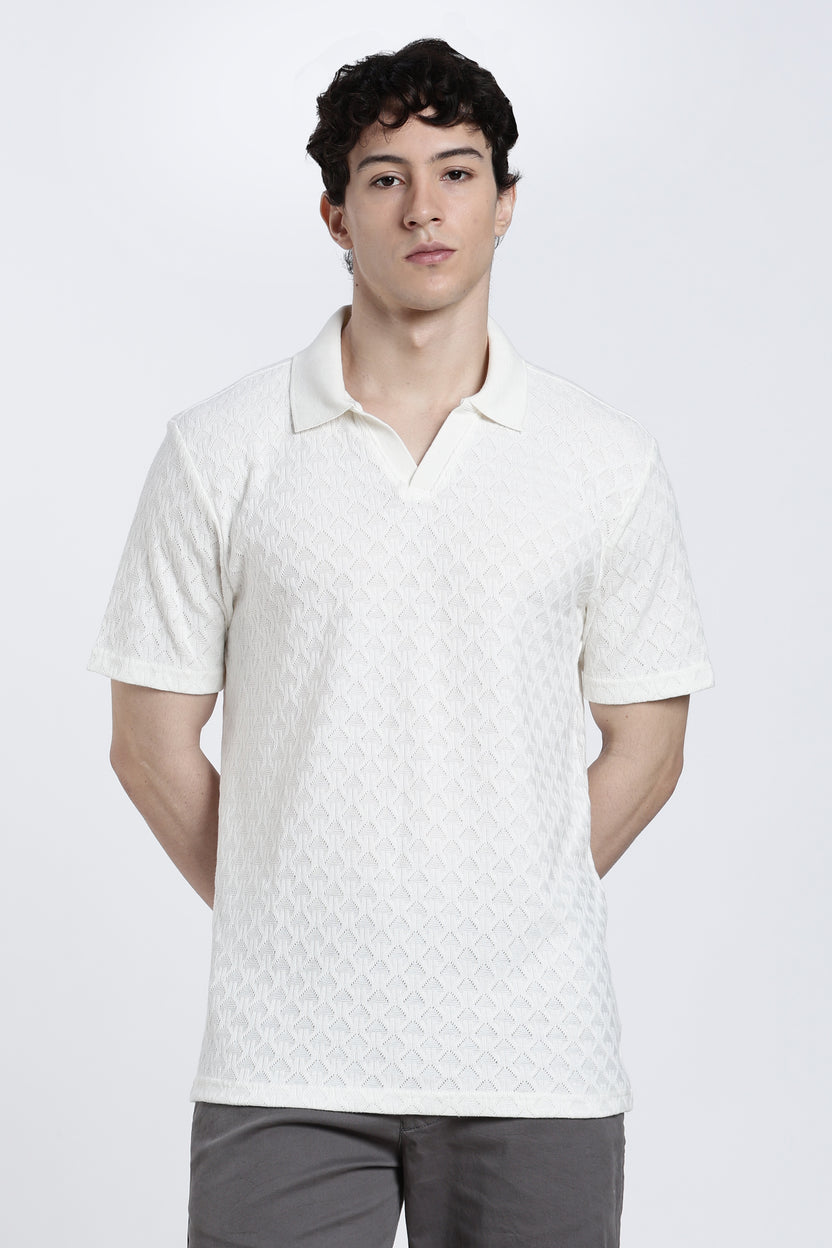 White Textured Regular Fit T-Shirt For Men - Image 2