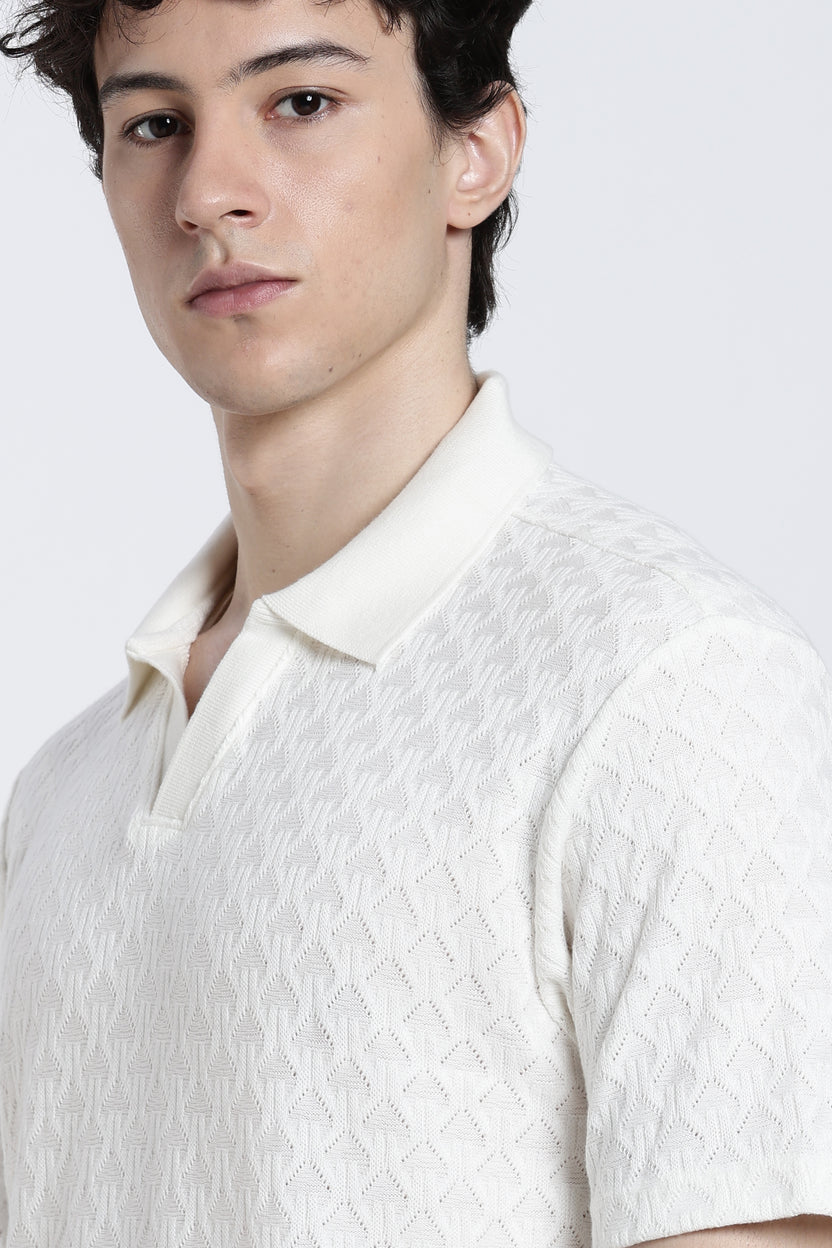 White Textured Regular Fit T-Shirt For Men - Image 3