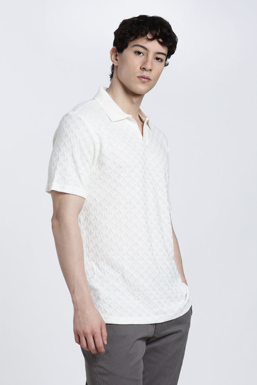 White Textured Regular Fit T-Shirt For Men - Image 4
