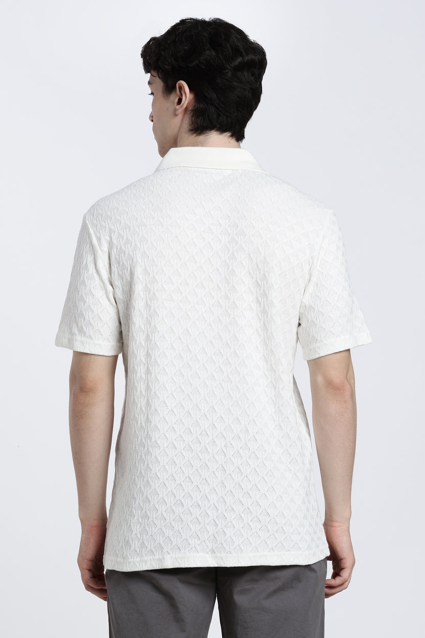 White Textured Regular Fit T-Shirt For Men - Image 5