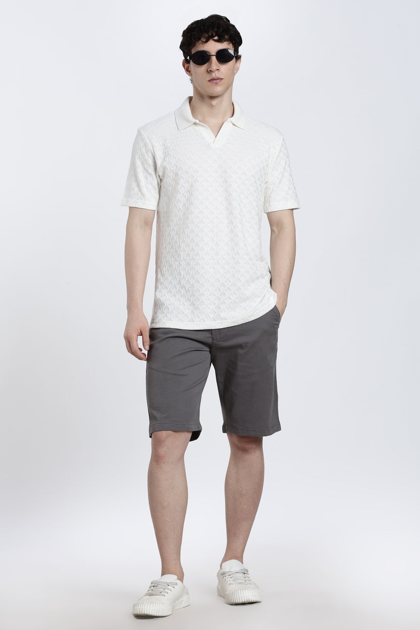 White Textured Regular Fit T-Shirt For Men - Image 6