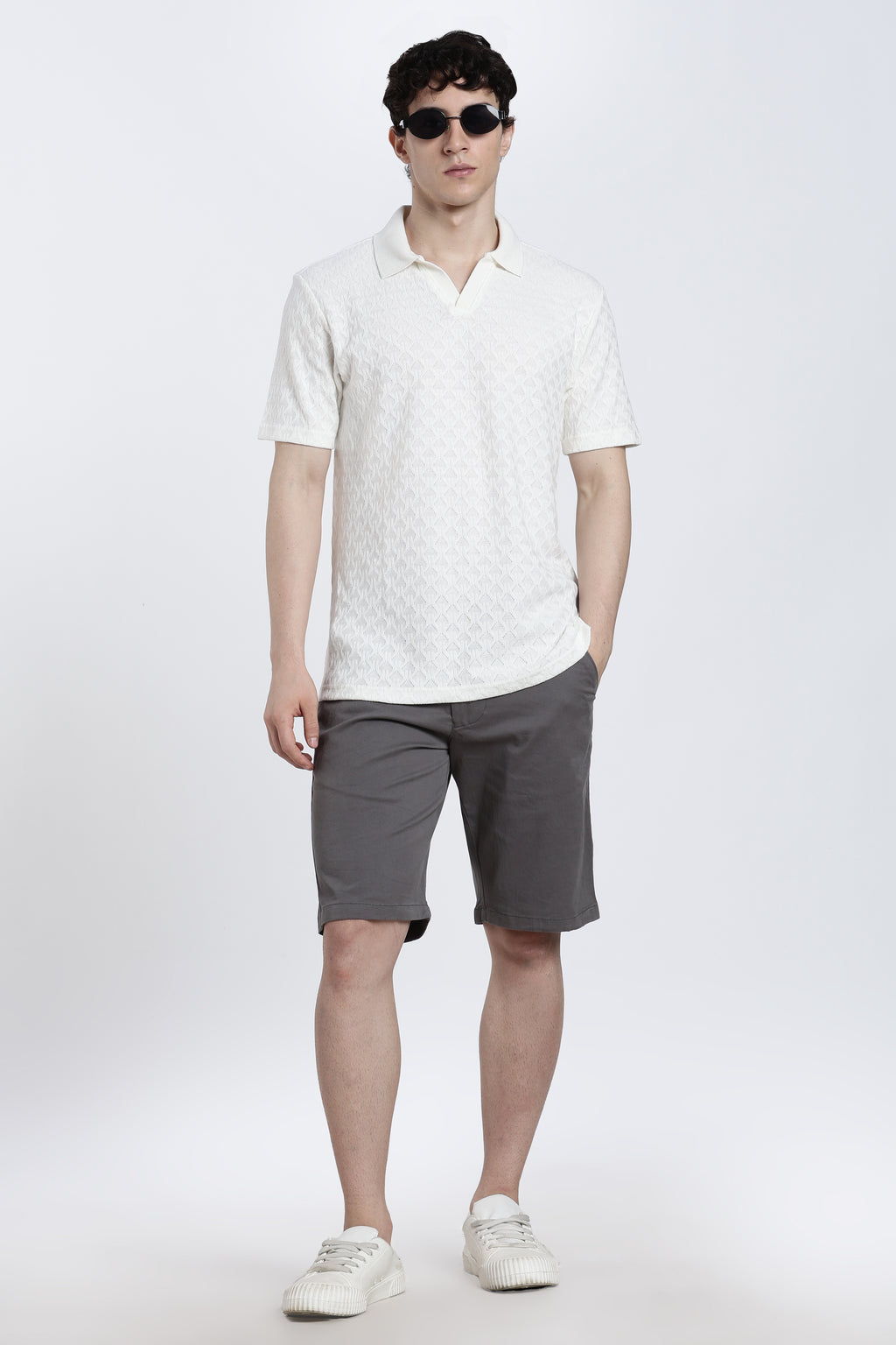 White Textured Regular Fit T-Shirt for Men - Image 6