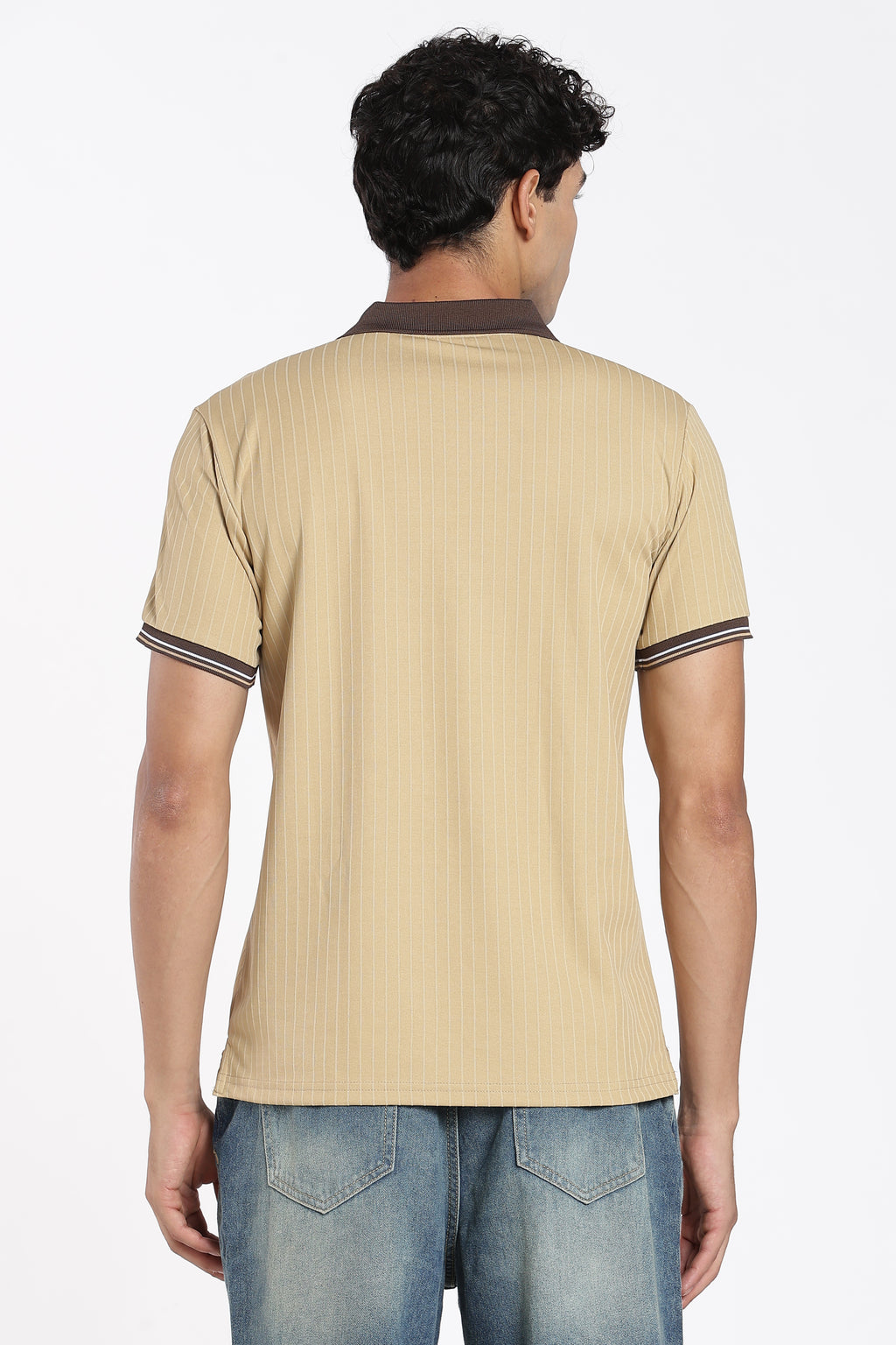 Beige Textured Regular Fit Polo T-Shirt for Men - Image 5