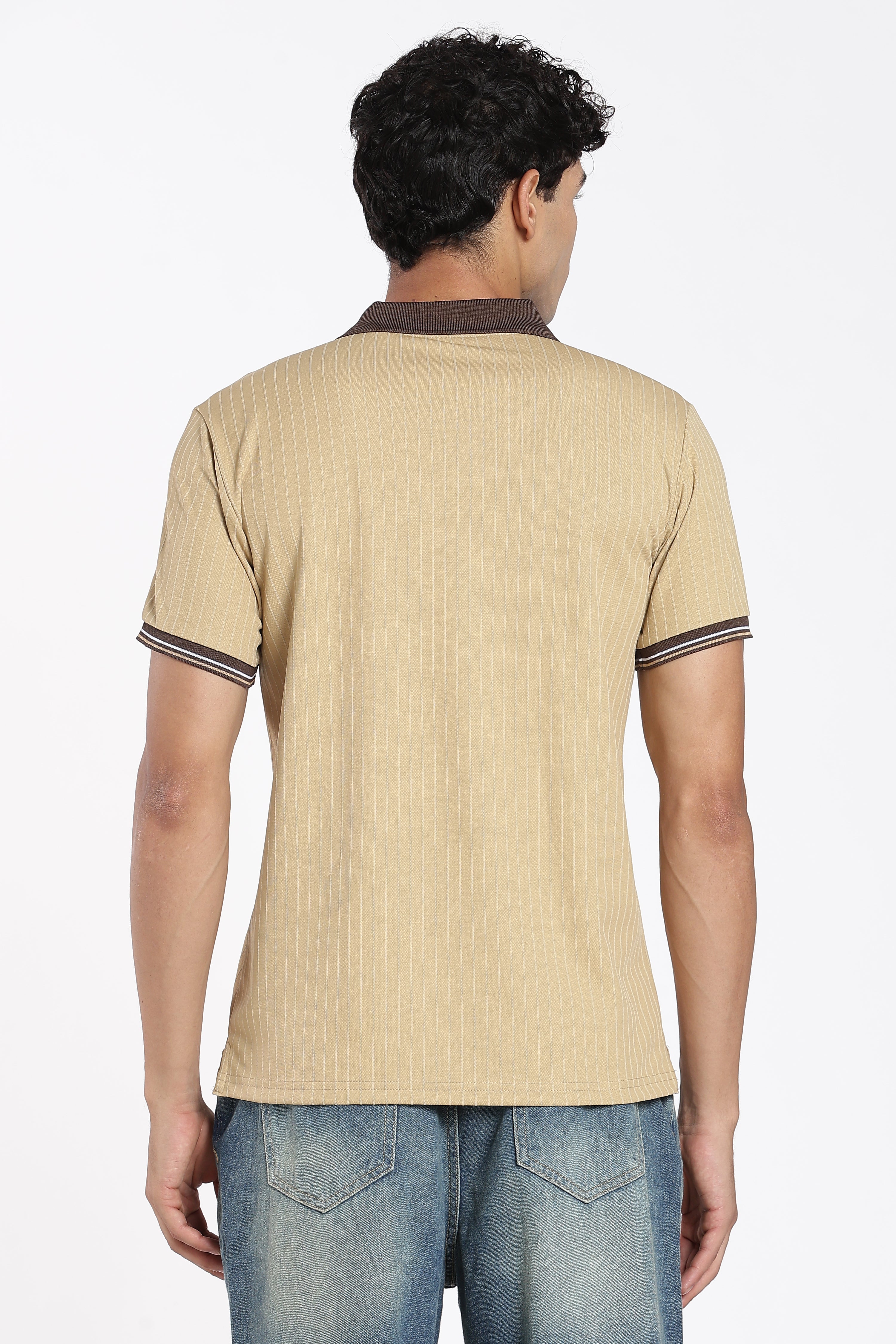 Beige Textured Regular Fit Polo T-Shirt for Men - Image 5