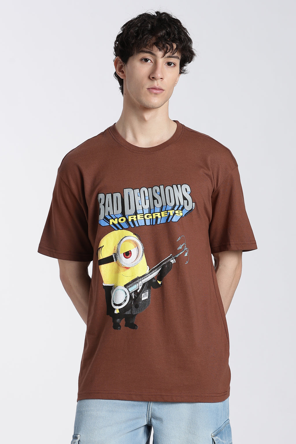 Brown Minion Graphic Oversized Fit T-Shirt for Men - Image 1
