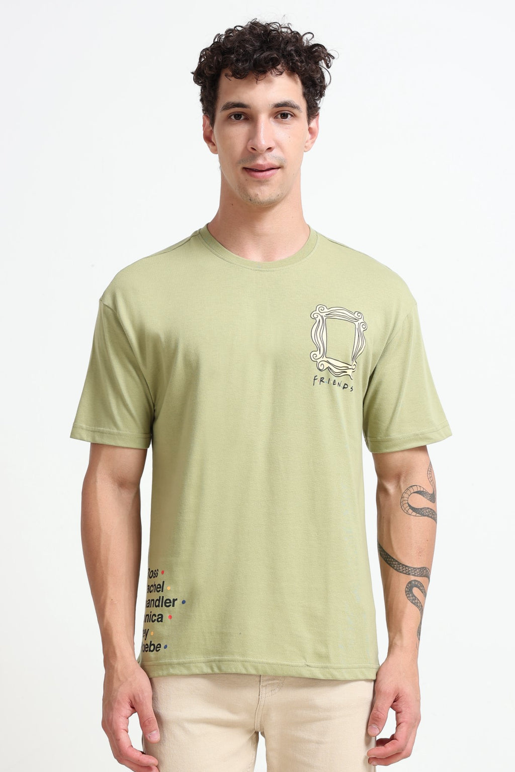 Light Green Graphic Printed Oversized Fit T-Shirt for Men - Image 2